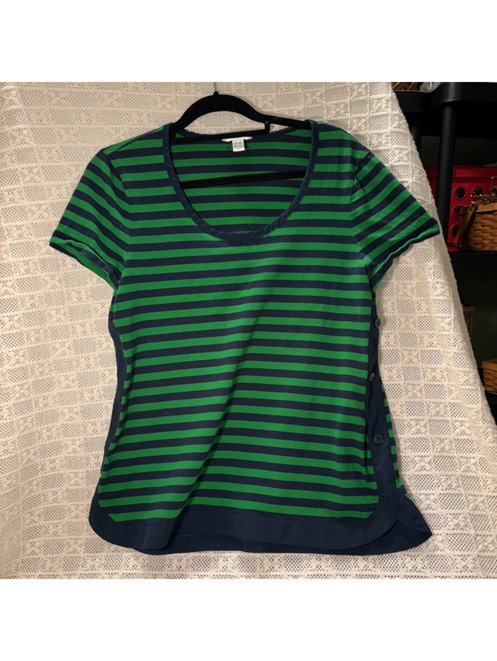 Nautica Green and Blue Cap Sleeved Shirt XL